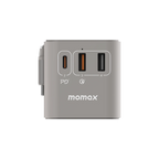 Momax 1-World 70W GaN 3-Port AC Travel Adaptor with Built-In USB-C Cable - Grey