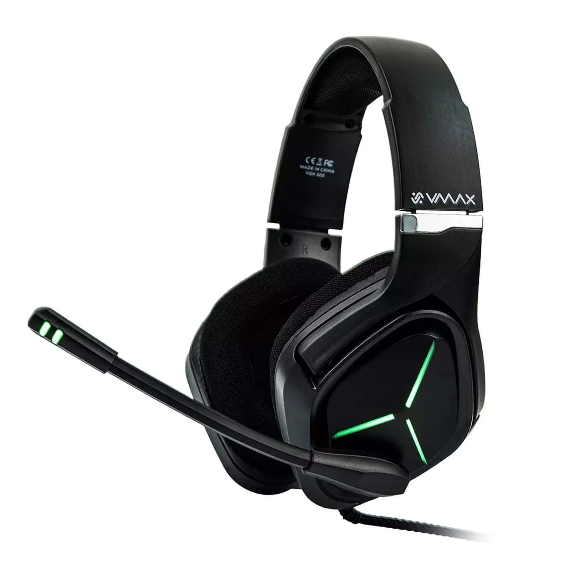 Vmax VGH300 RGB Gaming Headphones in Black with illuminated earcups and adjustable microphone, available in Doha, Qatar