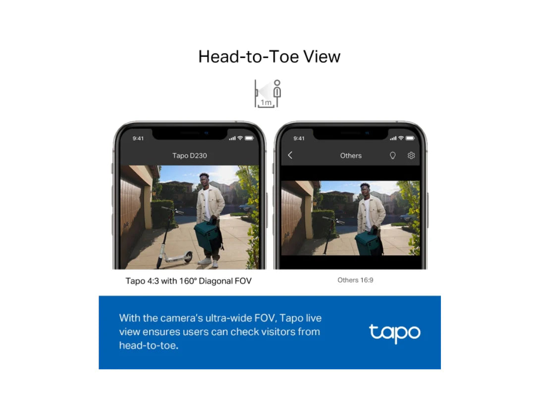 TP-Link Tapo D230S1 Smart Battery Wireless Video Doorbell Camera with Chime - 2K 5MP Full Color Night Vision