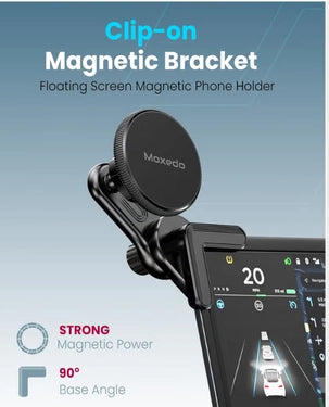 Moxedo Clip-On Magnetic Bracket Floating Screen Phone Holder | 90° Base Angle | Adhesive Metal Plates Black