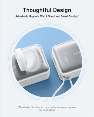 Anker MagGo 10000mAh Power Bank 35W All-In-One with Built-In Apple Watch Charger & USB-C Cable (A1657H21) - White