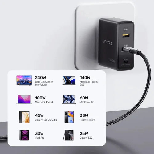 Unitek 2M USB Type-C 240W Power Delivery 3.1 Braided Charging Cable