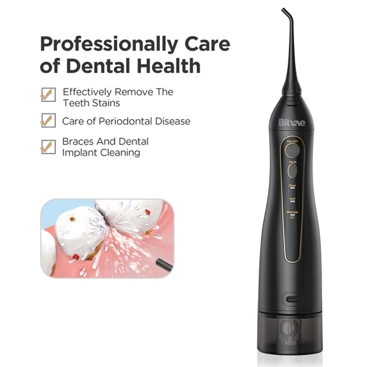Bitvae Water Flosser F5020E Cordless Oral Irrigator Black 300ml
