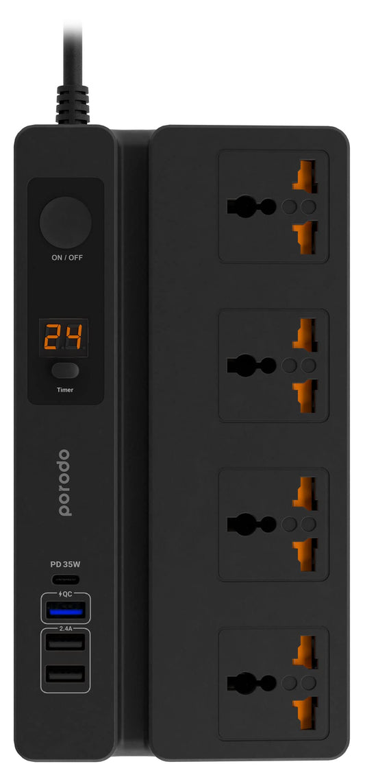 Porodo Multi-Function Socket with Phone Stand and Digital Timer