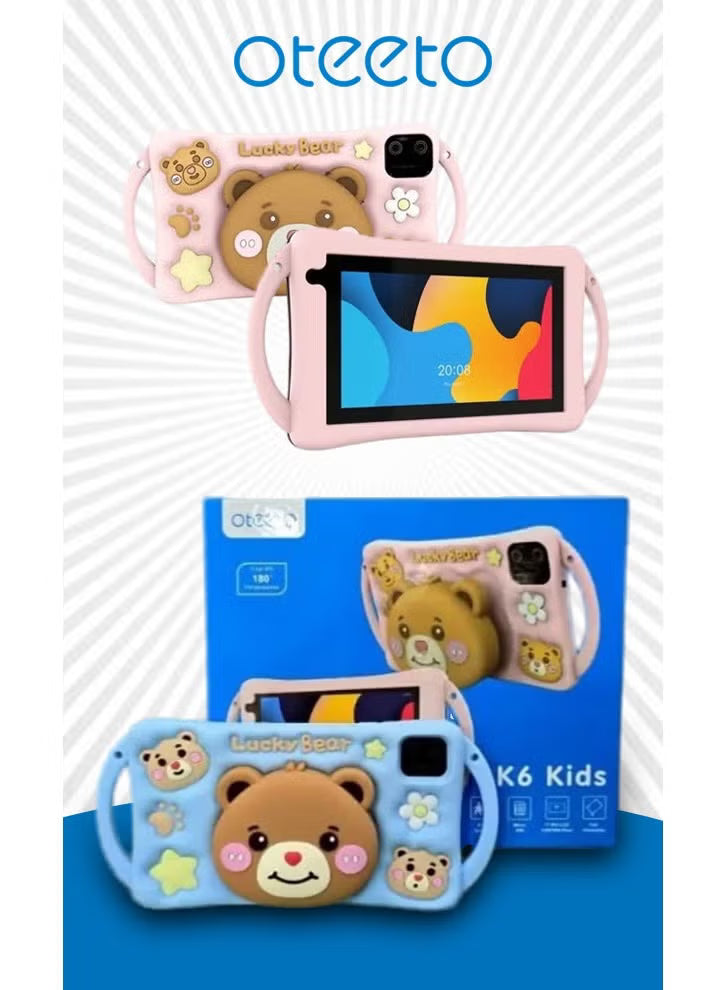 Oteeto K6 Kids Tablet with SIM Card Support 6GB RAM 128GB Android 13 3500mAh Battery - Blue