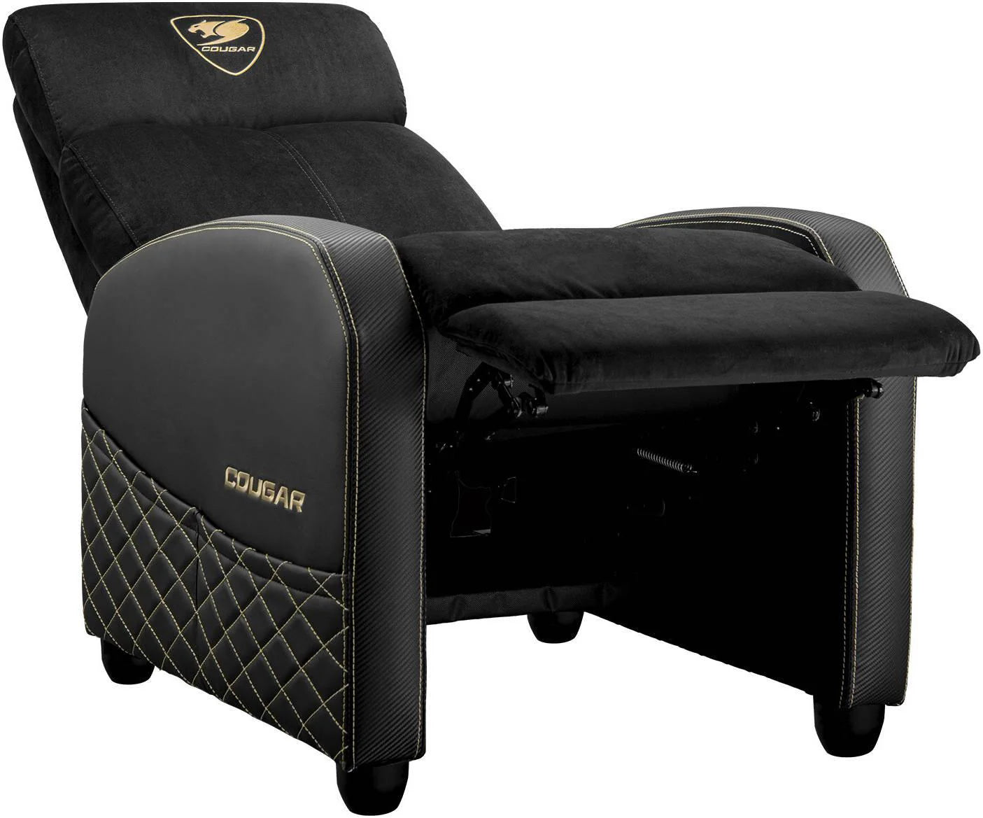 Cougar Ranger Elite Gold Gaming Sofa, Side Storage Pocket, Breathable Velvet Fabric Surface, Adjustable Design, Supports Up to 135kg Max Weight, Black/Gold
