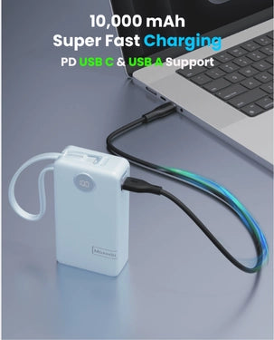 Moxedo Porta-Go+ 10000mAh Power Bank with Built-In USB-C Cable USB-C Charging (MX-PB017-BL) - Blue Moxedo Porta-Go+ 10000mAh Power Bank with Built-In USB-C Cable USB-C Charging (MX-PB017-BL) - Blue