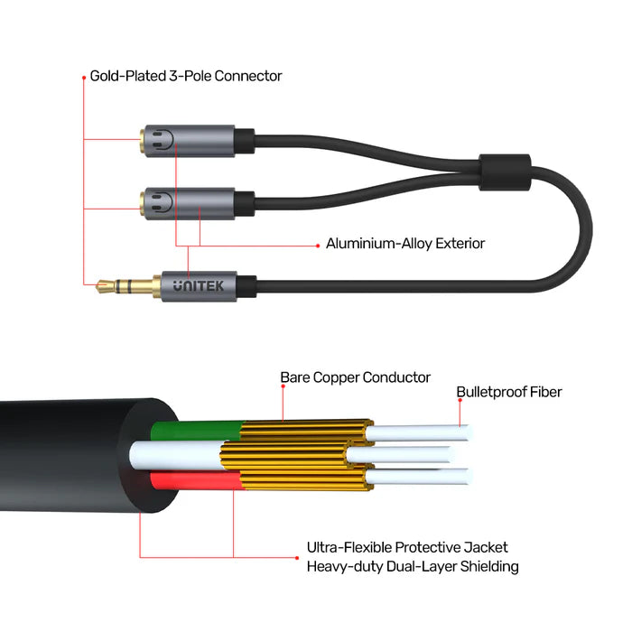 UNITEK Headphone Splitter For Dual Headphone (3.5mm Plug to Dual 3.5mm Jack) Stereo Audio Cable UNITEK Headphone Splitter For Dual Headphone (3.5mm Plug to Dual 3.5mm Jack) Stereo Audio Cable