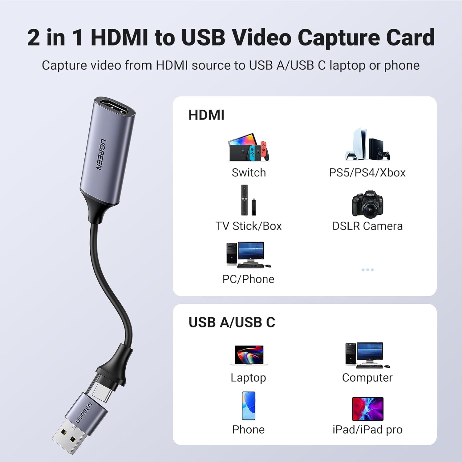 Ugreen  combo usb A and type c Video Capture Card Single HDMI Input