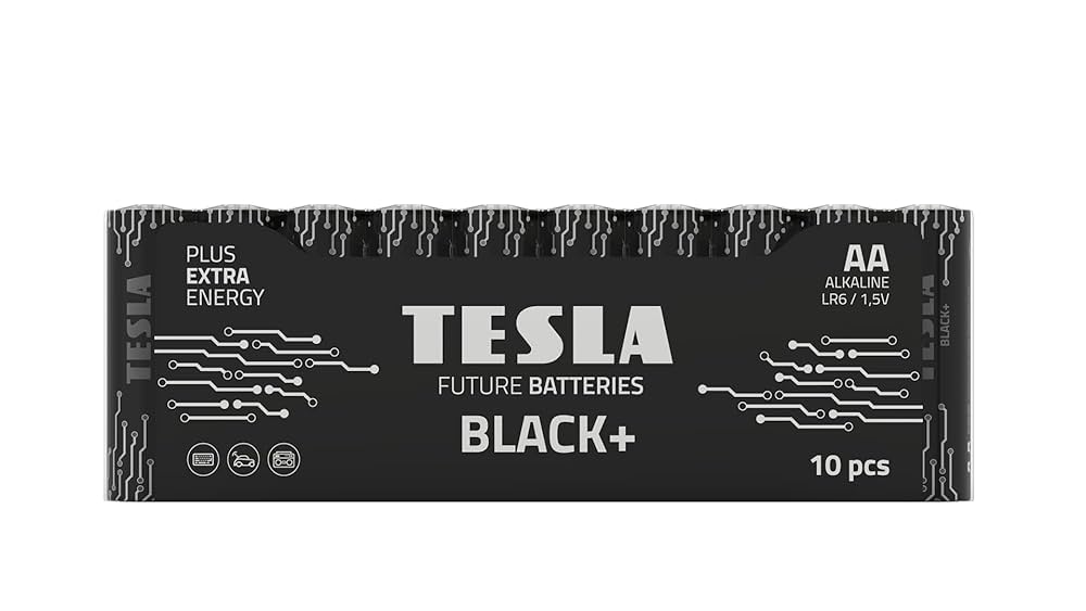 Tesla AA Black+ LR6 1.5V Alkaline Battery 10pcs – Buy 2 Packs Get 1 Free offer, available for online delivery in Doha, Qatar.