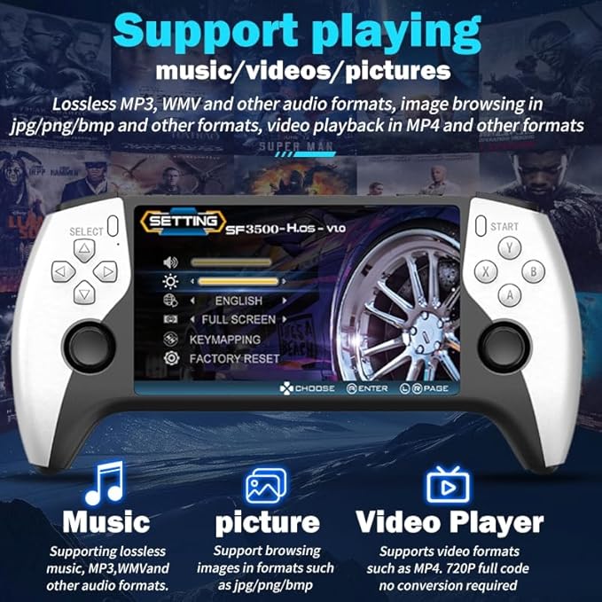Game Player SF3500 Plus Handheld Game Console with 2 Controllers - White