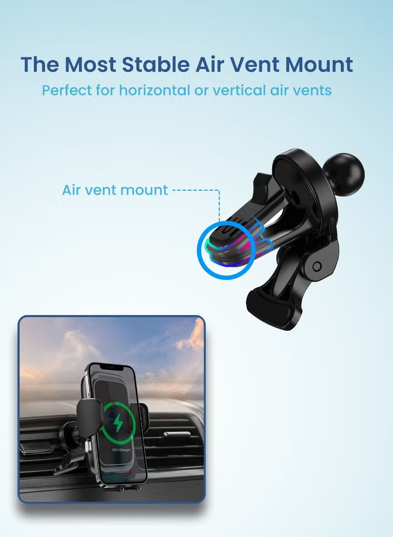 Remson 15W Wireless Charging Phone Mount Holder Air Vent with 38W Power Delivery Car Charger - Black Remson 15W Wireless Charging Phone Mount Holder Air Vent with 38W Power Delivery Car Charger - Black