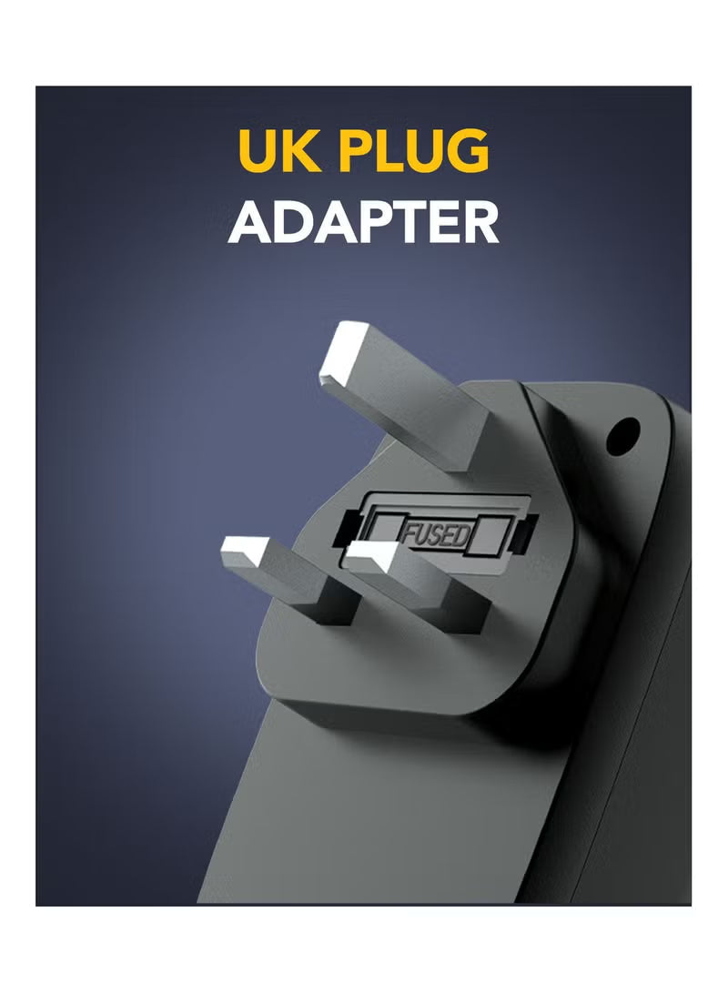 Remson Omni Plug PD GaN 45W World to UK Universal Travel Adapter 3x USB-C 1x USB-A 1x AC Socket - Black