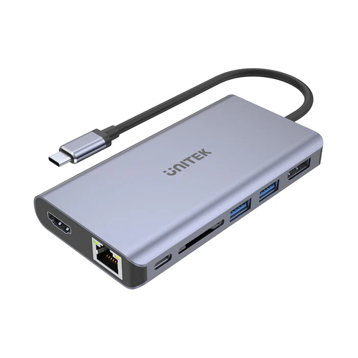 UNITEK uHUB S7+ 7-in-1 USB-C Ethernet Hub with MST, 100W PD, and card reader for online shopping in Doha, Qatar with fast delivery.