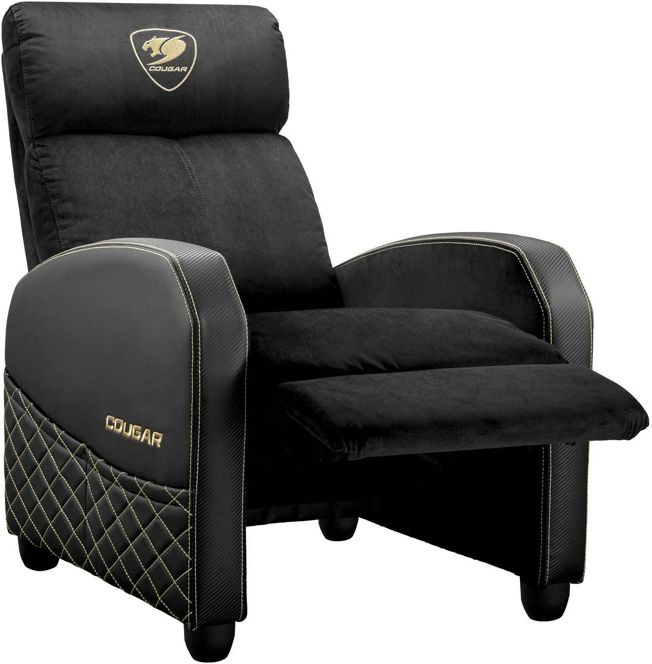 Cougar Ranger Elite Gold Gaming Sofa, Side Storage Pocket, Breathable Velvet Fabric Surface, Adjustable Design, Supports Up to 135kg Max Weight, Black/Gold