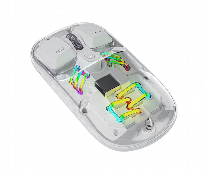 Porodo Transparent Dual-Mode Wireless Mouse RGB Light And Magnetic Cover (White)