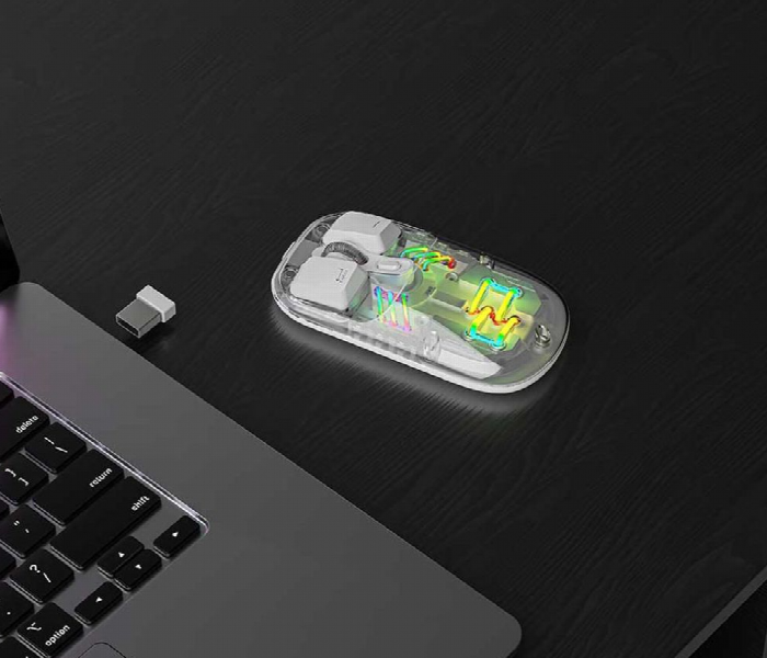 Porodo Transparent Dual-Mode Wireless Mouse RGB Light And Magnetic Cover (White)
