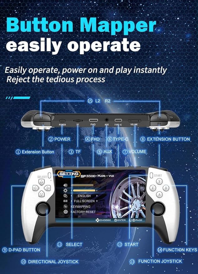Game Player SF3500 Plus Handheld Game Console with 2 Controllers - White