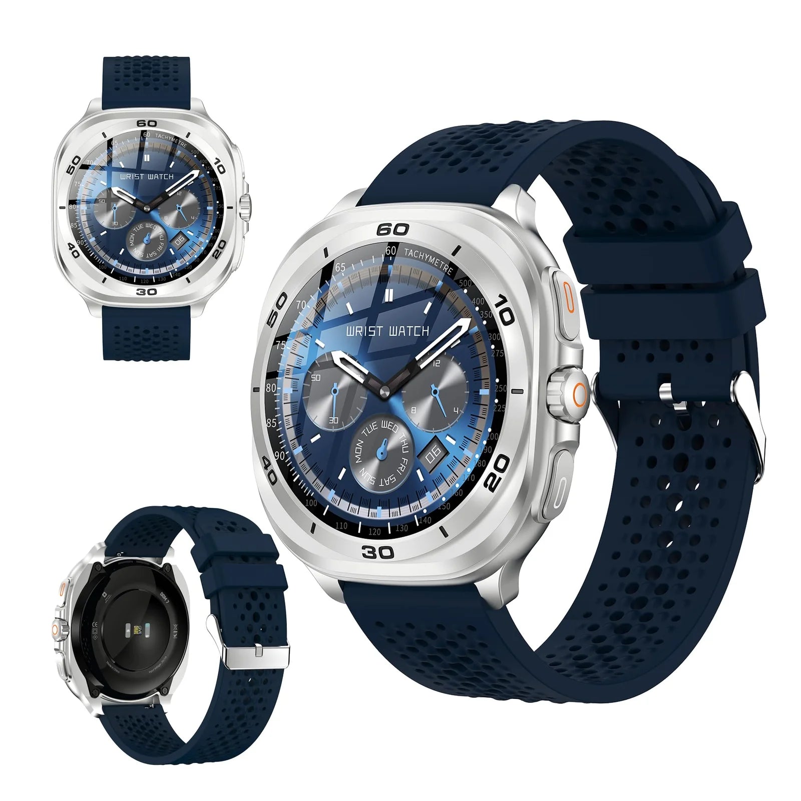 Swiss Military DOM7 Smartwatch Silver Frame With Blue Silicone Strap Swiss Military DOM7 Smartwatch Silver Frame With Blue Silicone Strap