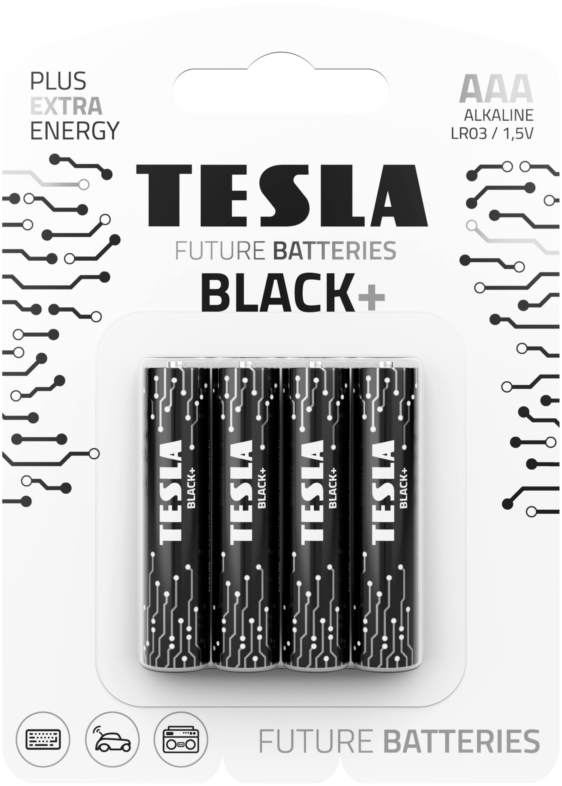 Tesla Alkaline Battery AAA Black+  LR3  1.5v 4pcs set Buy 2 Packs Get 1 Free
