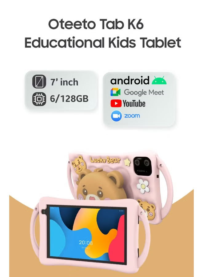 Oteeto K6 Kids Tablet with SIM Card Support 6GB RAM 128GB Android 13 3500mAh Battery - Blue