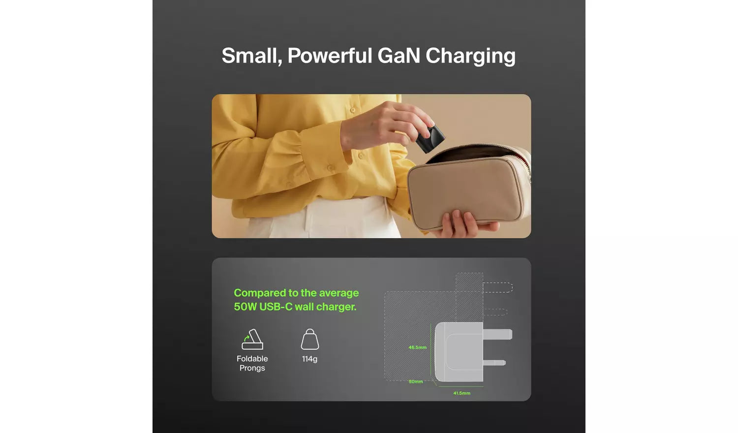 شاحن جداري بيلكن 50 واط ثنائي منفذ USB-C بتقنية GaN – أبيض