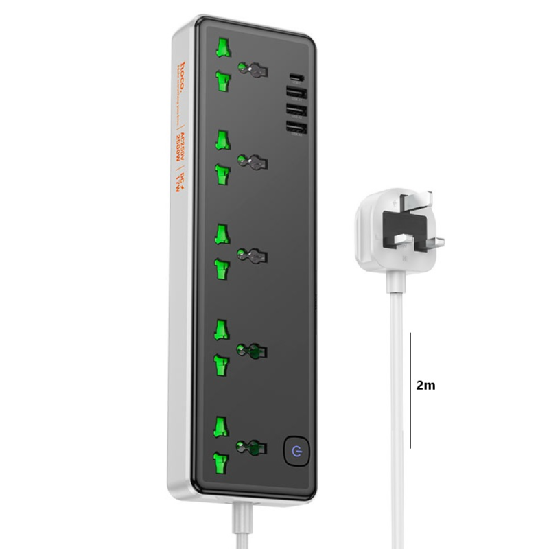 Hoco AC13B Power Extension with 2M Cord – Black