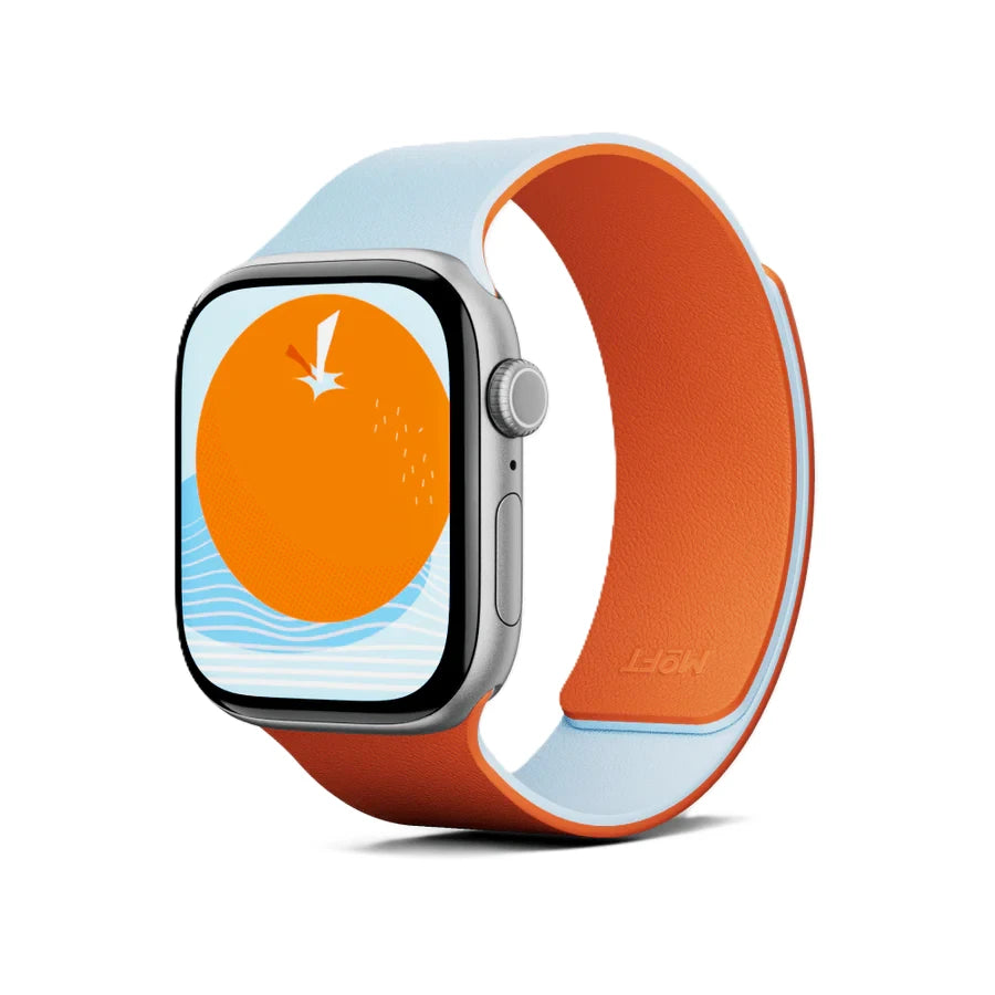 MOFT Snap Duo Apple Watch Band Sunrise Orange and Soothing Mist – dual-color silicone magnetic strap for Apple Watch, available in Doha, Qatar.