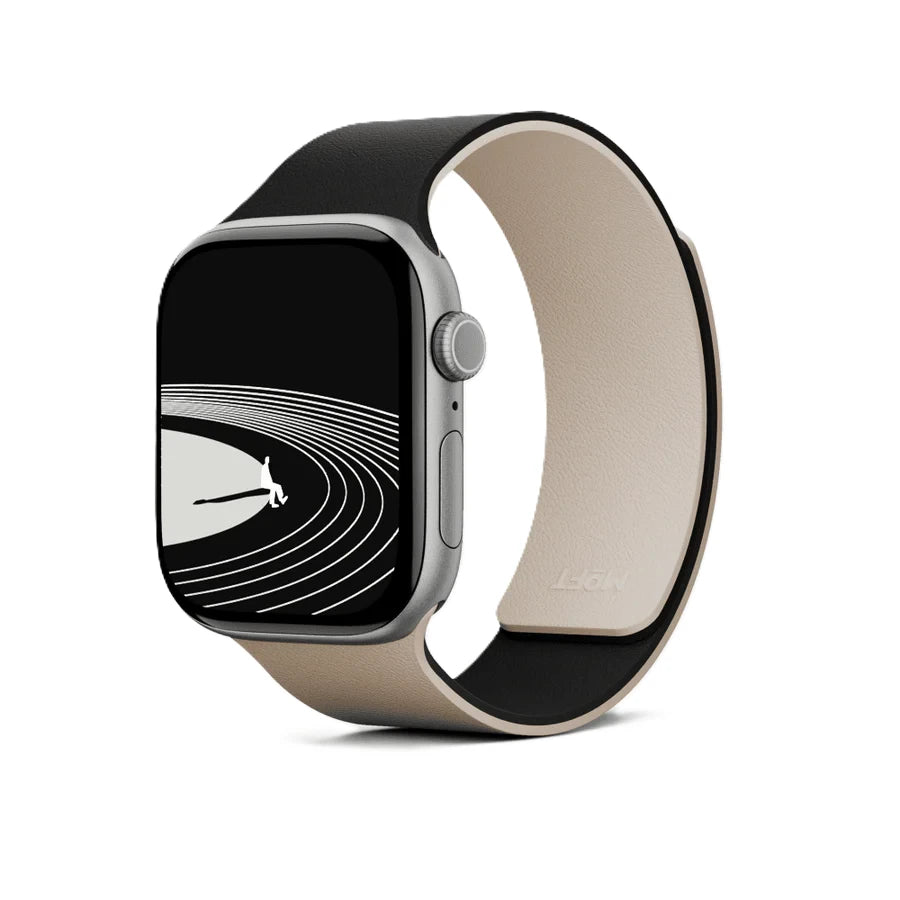 MOFT Snap Duo Apple Watch Band Jet Black and Beach White – dual-color silicone magnetic strap for Apple Watch, available in Doha, Qatar.