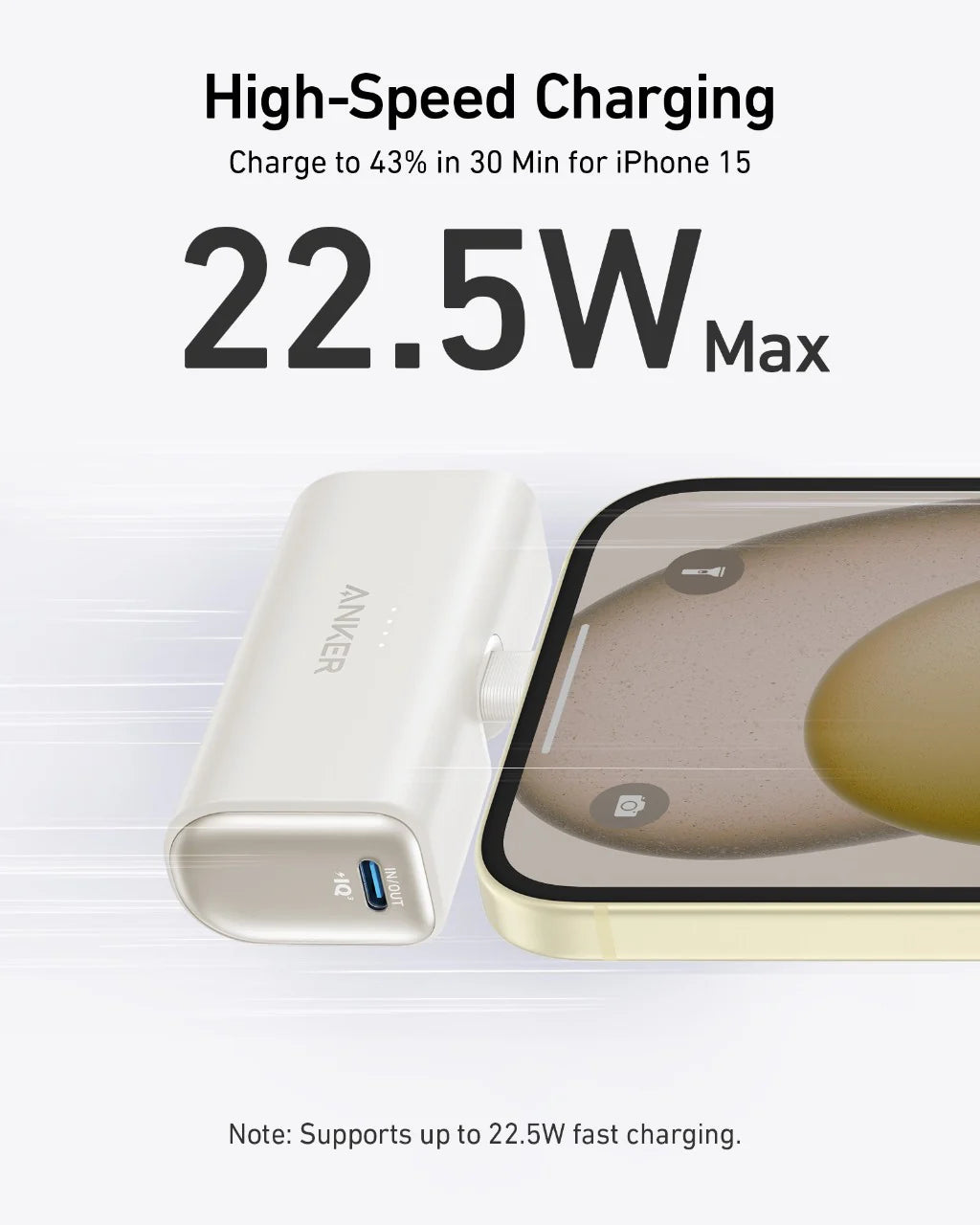 Anker Nano Power Bank 22.5W Built-In USB-C Connector - White