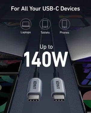 Anker 765 USB-C to USB-C Nylon Cable 140W (6ft) A8866HA1 – Gray