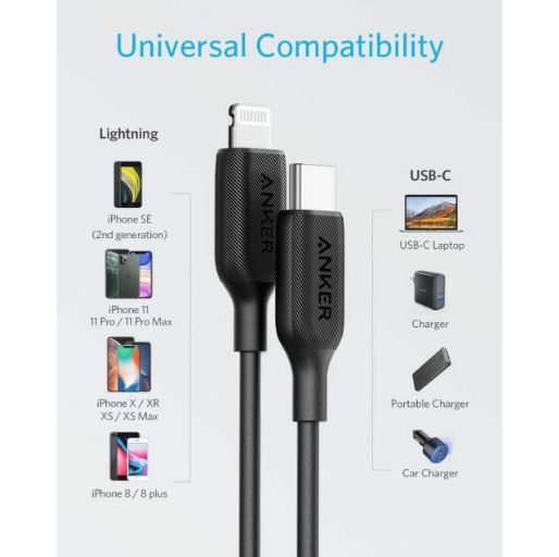 Anker PowerLine III USB-C to Lightning Cable (0.9m/3ft) – Black Anker PowerLine III USB-C to Lightning Cable (0.9m/3ft) – Black