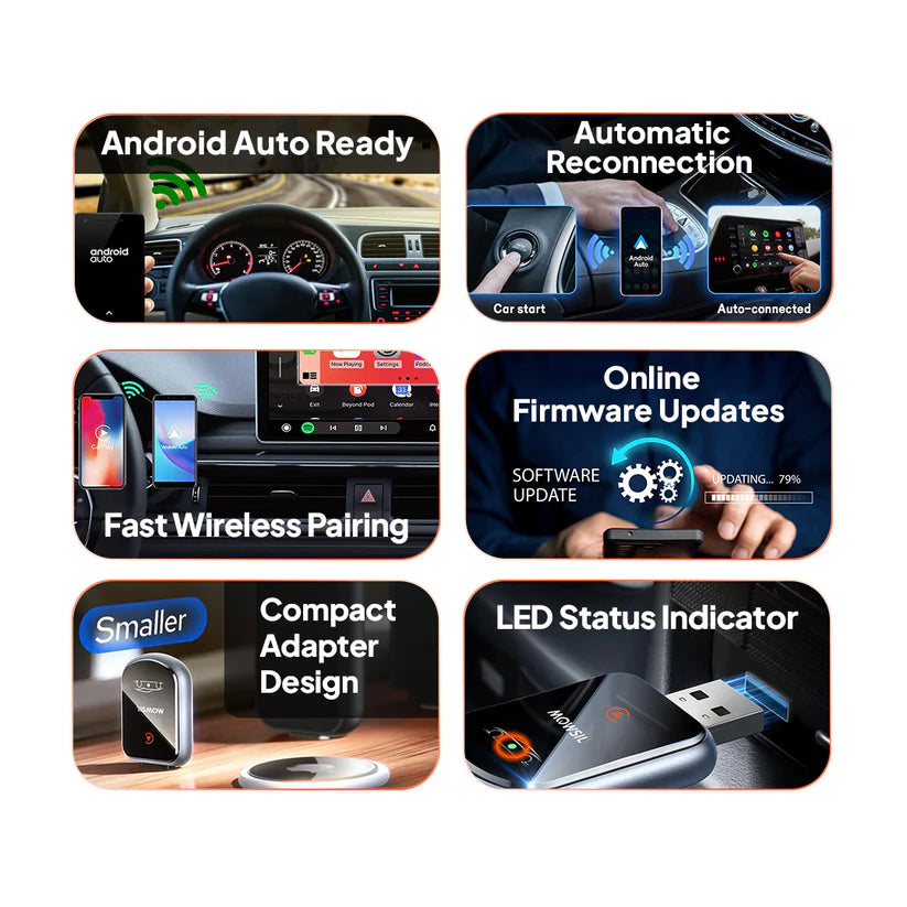 Mowsil Wireless CarPlay Smart Adapter Plug & Play USB Dongle with Bluetooth 5.2 & WiFi