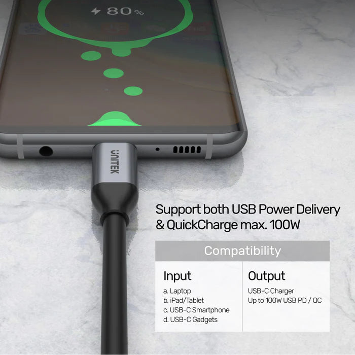 Full-Featured USB-C 100W PD Fast Charging Cable with 4K@60Hz and 10Gbps Data 1mtr