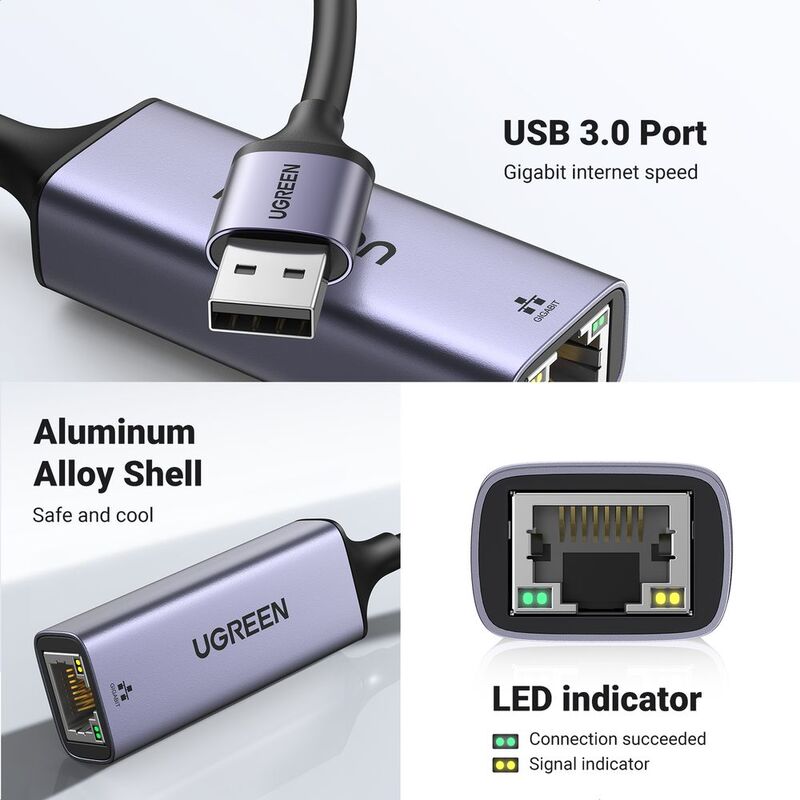 UGREEN USB 3.0 Gigabit Ethernet Network Adapter - Space Gray UGREEN USB 3.0 Gigabit Ethernet Network Adapter - Space Gray