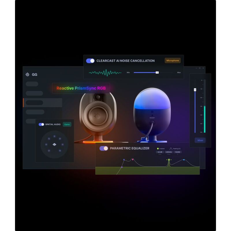 SteelSeries Arena 7 Illuminated Two-Way Gaming Speakers - UK Plug, Black (61542)