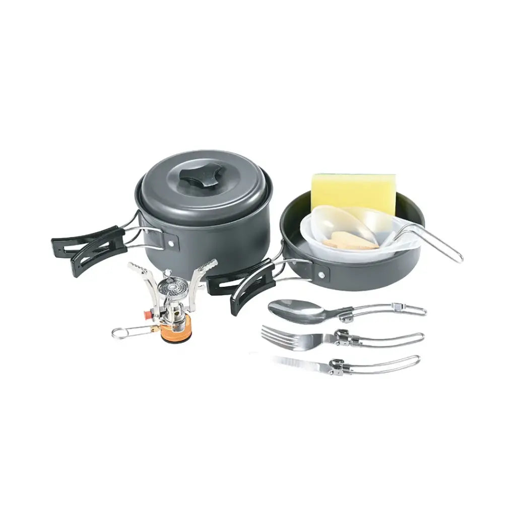 Green Lion 10 in 1 Camping Cookware Black – outdoor cooking kit available to buy online with fast delivery in Doha, Qatar.