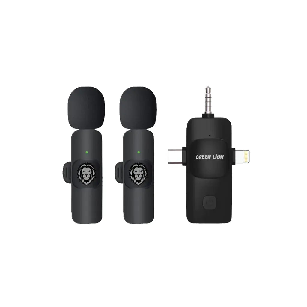 Green Lion 3 IN 1 Microphone with Type-C, Lightning, and Aux for clear audio recording in Qatar.