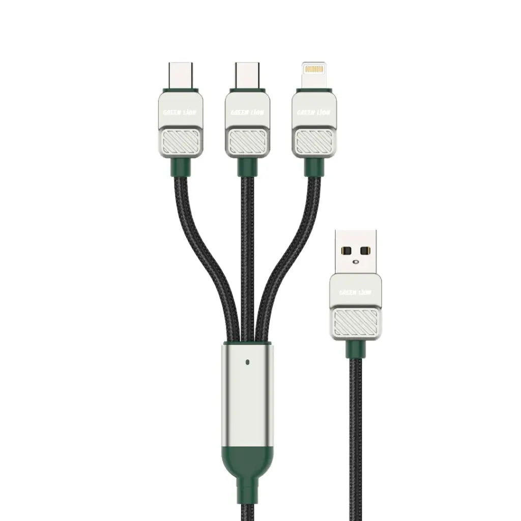 Green Lion 3-in-1 Cable Braided USB-A to C+C+L - Black + Dark Green Green Lion 3-in-1 Cable Braided USB-A to C+C+L - Black + Dark Green
