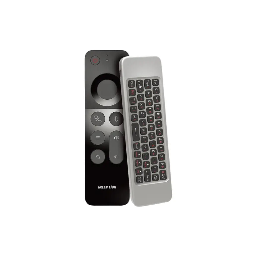 Green Lion 4 In 1 Wireless Remote with Keyboard in black, ideal for smart TVs and PCs, available for online shopping and delivery in Doha, Qatar.
