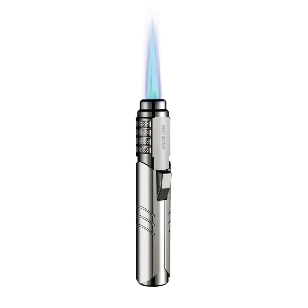 Green Lion Jet Flame Windproof Lighter Silver – durable refillable lighter for outdoor and indoor use in Doha, Qatar.