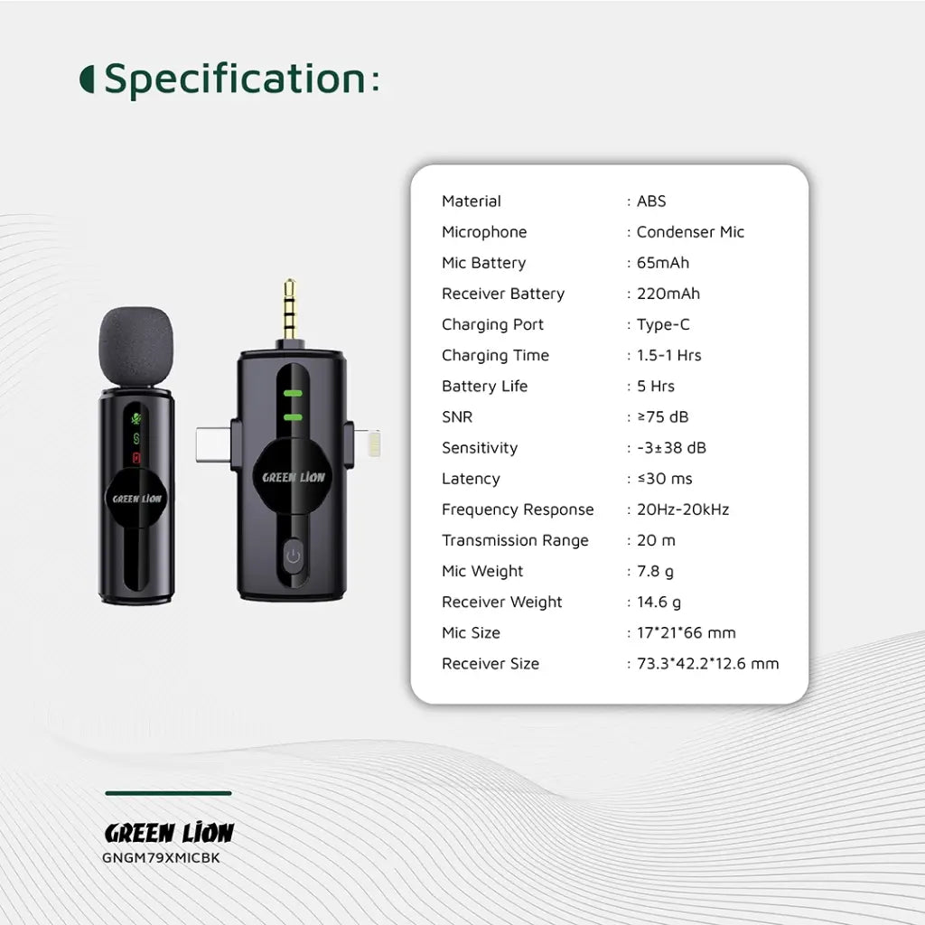 Green Lion 3 in 1 Noise Cancellation Microphone - Black