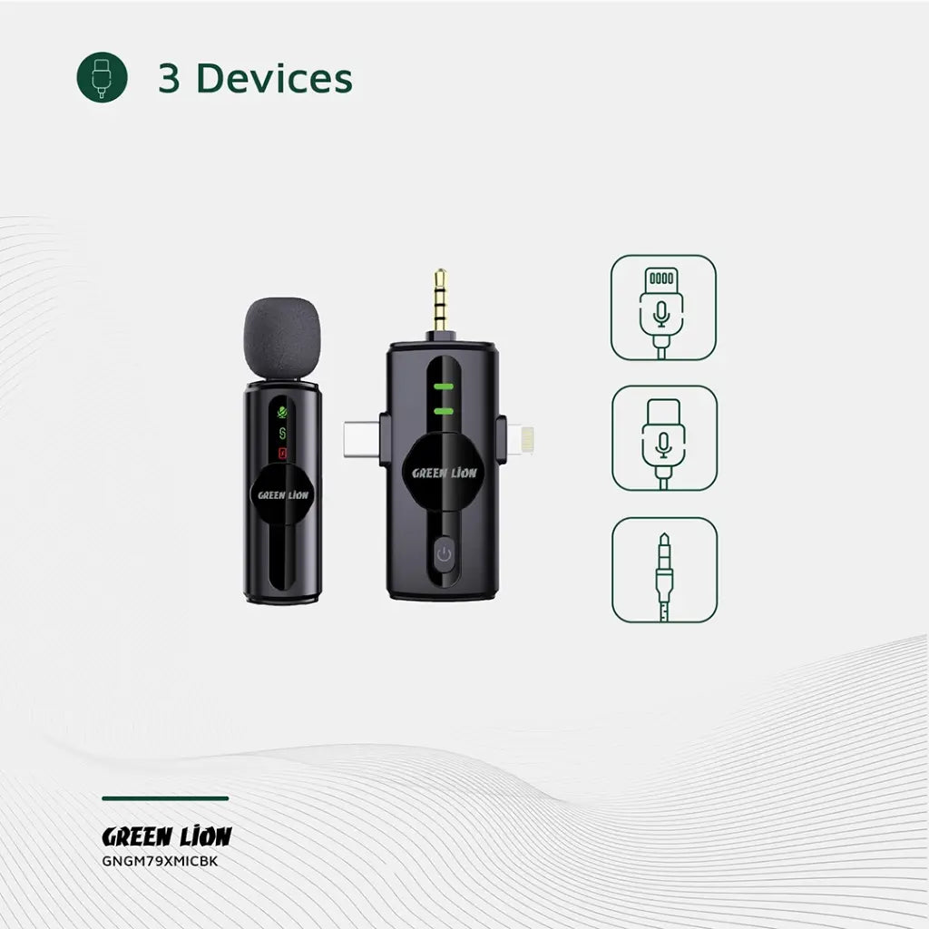 Green Lion 3 in 1 Noise Cancellation Microphone - Black
