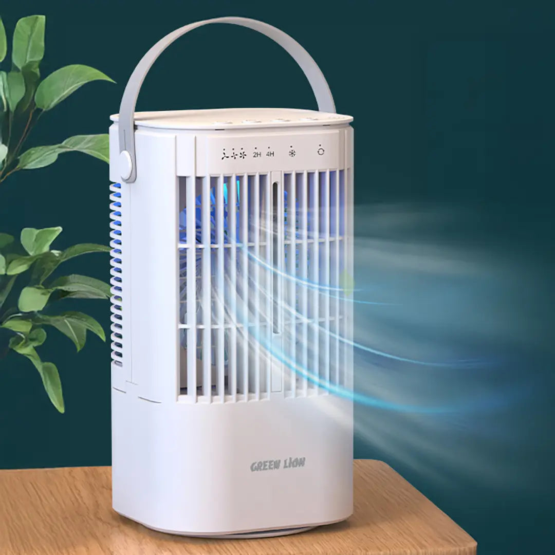 Green Lion Compact Air Cooler Fan with 900mL Water Tank & 120° Oscillation - White