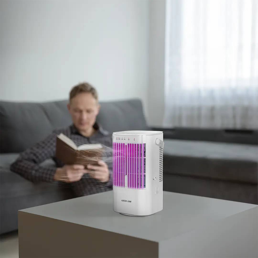 Green Lion Compact Air Cooler Fan with 900mL Water Tank & 120° Oscillation - White