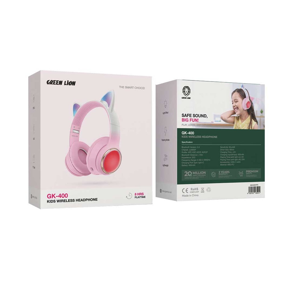 Green Lion GK-400 Kids Wireless Headphones | Pink