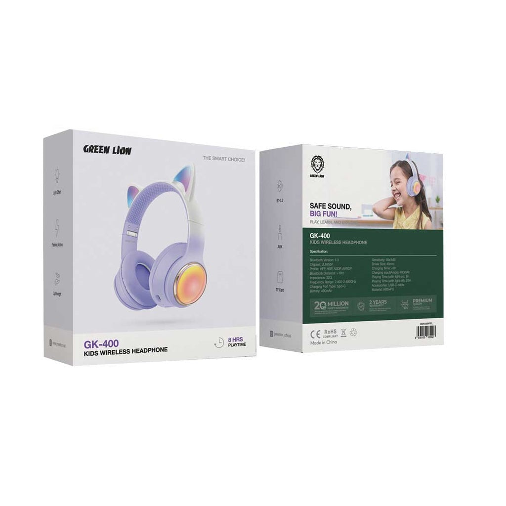 Green Lion GK-400 Kids Wireless Headphones | Purple