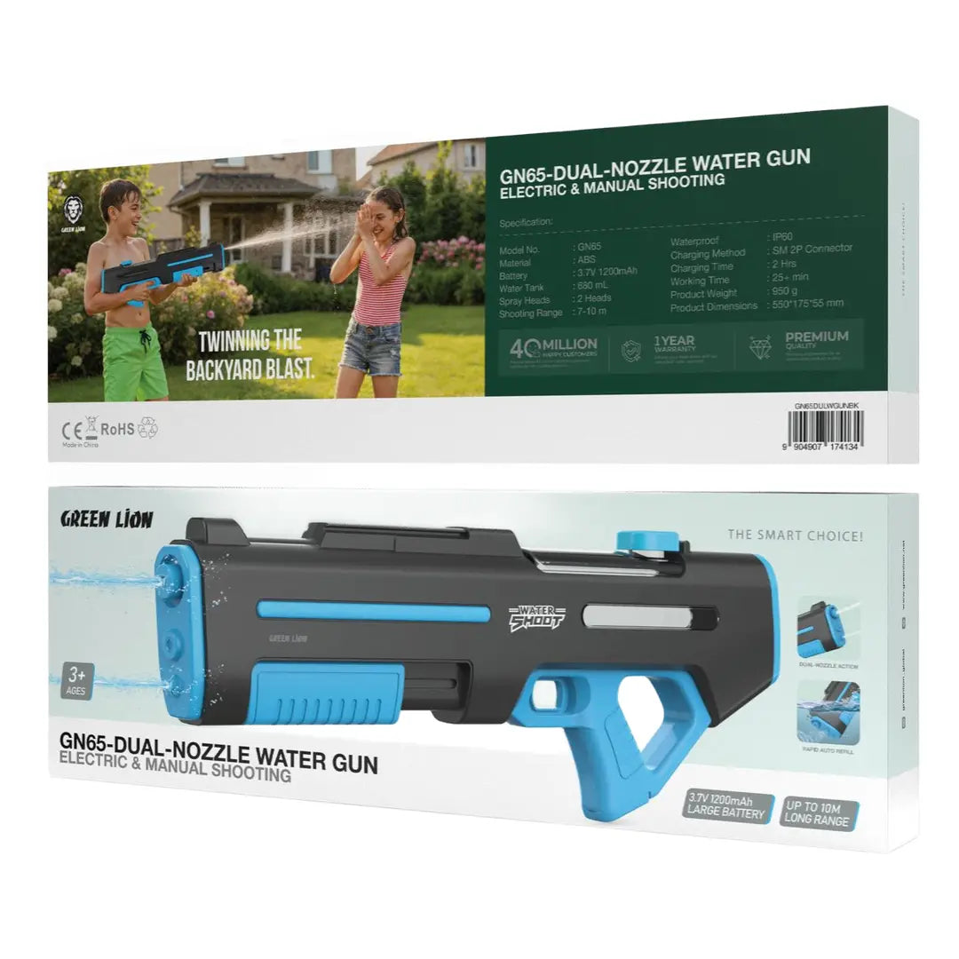 Green Lion GN65 Dual Nozzle Water Gun with Electric & Manual Shooting - Black Green Lion GN65 Dual Nozzle Water Gun with Electric & Manual Shooting - Black