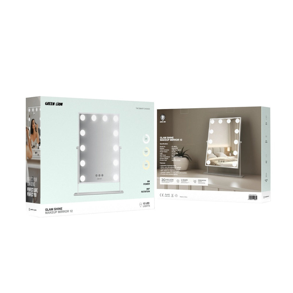Green Lion Glam Shine Makeup Mirror 9 LED Lights - White Green Lion Glam Shine Makeup Mirror 9 LED Lights - White