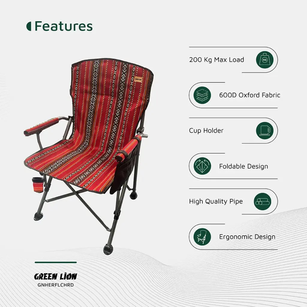 Green Lion Heritage Foldable Camping Chair - Red Green Lion Heritage Foldable Camping Chair - Red